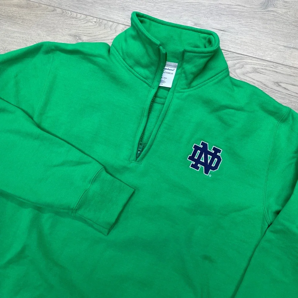 Champion Notre Dame Quarter Zip Mens Small Green Fighting Irish Sweatshirt FAIR